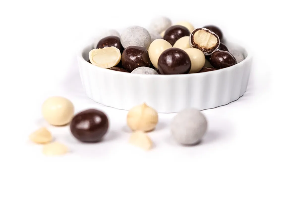 Macadamia nuts covered in chocolate