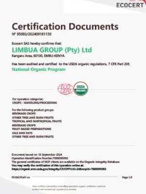 USDA Organic / NOP Certificate