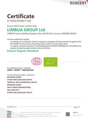 Limbua EU Bio Certificate