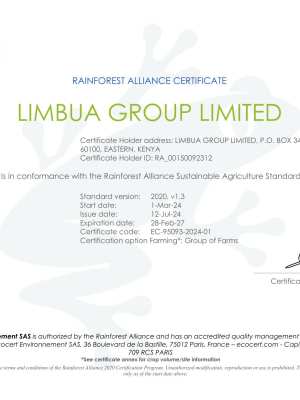 Limbua Rainforest Alliance certificate 