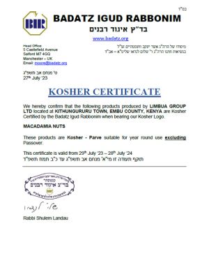 Limbua Kosher Certificate