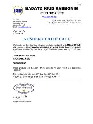 Limbua Kosher Certificate